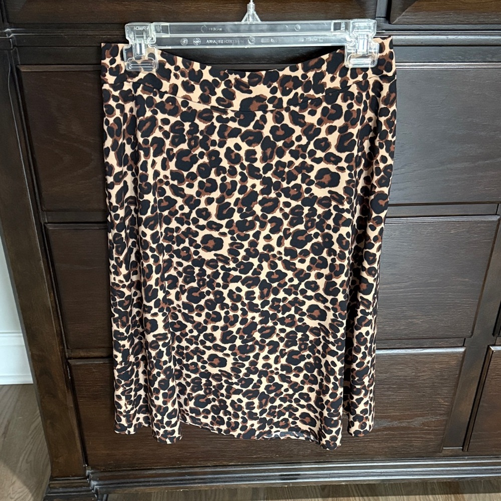 LOFT Animal Print Midi Skirt Black and Tan Petite Size